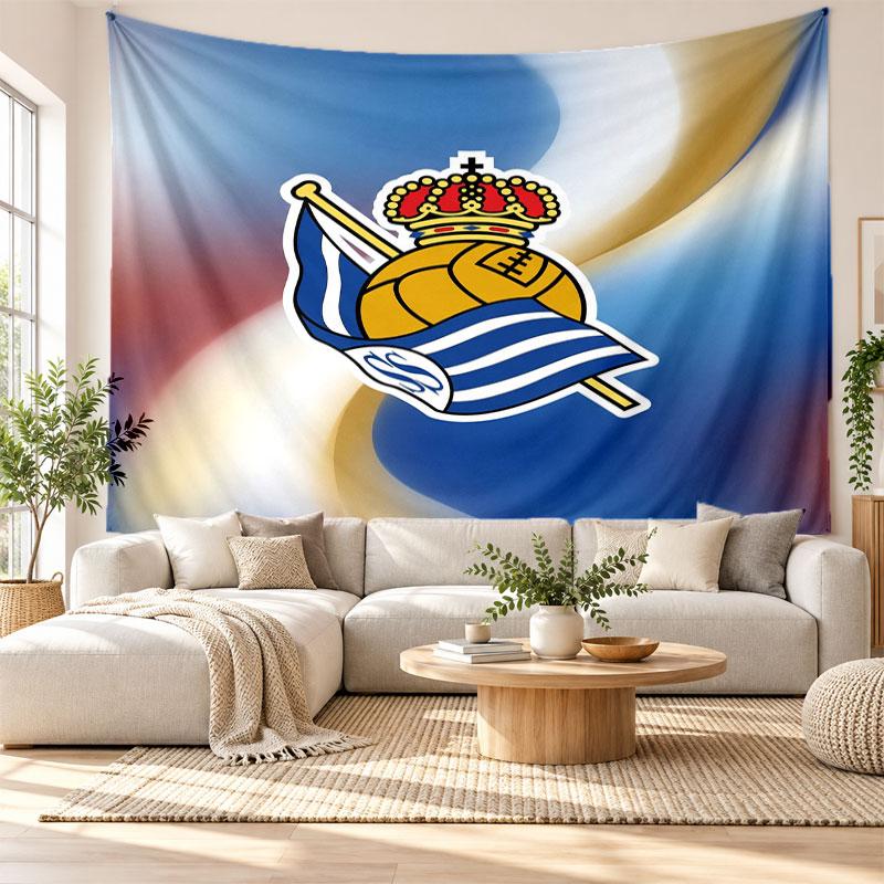 Real Sociedad FC Wall Tapestry, Soft Fabric Wall Hanging, Decorative Backdrop For Bedroom Home Wall Art