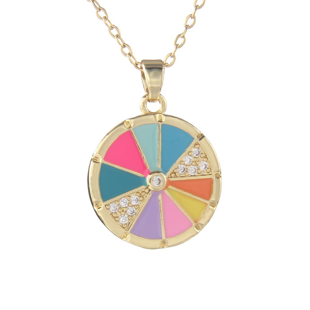 Gorgeous Oil Dropping Wheel Collar Chain for Women's Minimalist and Unique Zircon Colorful Geometric Round Necklace