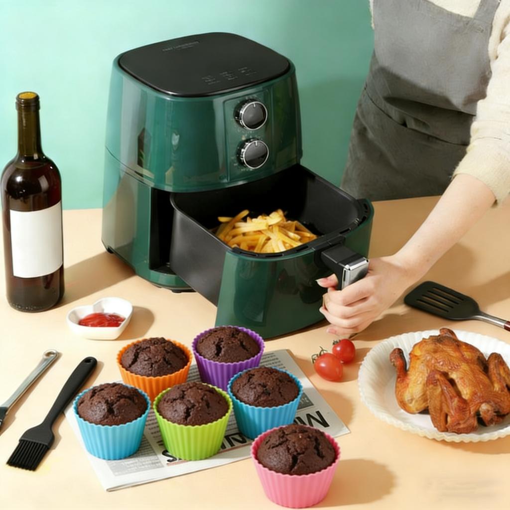Air Fryer Paper Disposable Non-Stick Liners With Baking Tools: Cake Cups, Brush, Tongs & Gloves For Oven Airfryer Microwave
