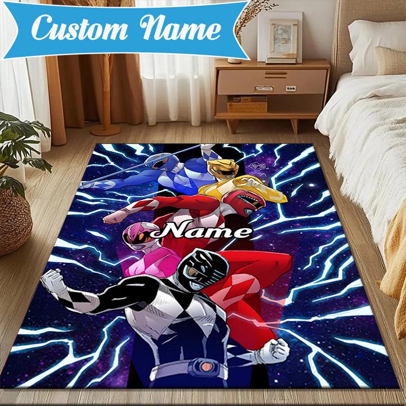 Custom Name Ranger Hero Pose Rug for Living Room, Game Rooms, Office, Bedroom, Floor Mat Playful Design, fan gifts Christmas decor