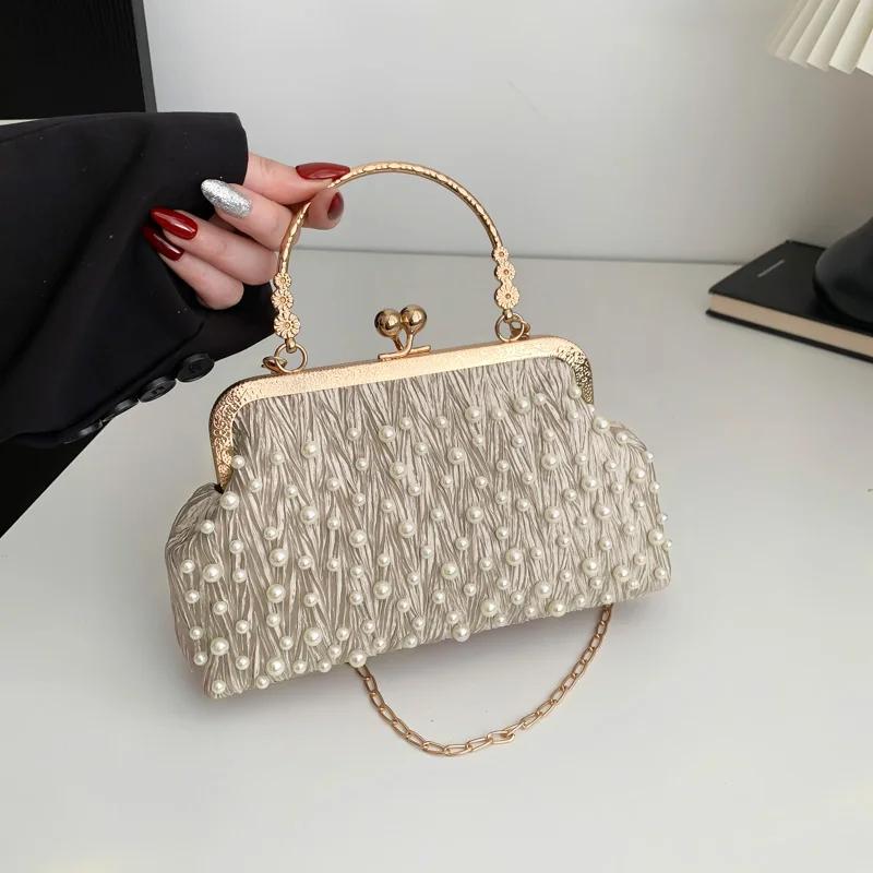 PU Women's Top-Handle Bags Hasp Chains Ladies Shoulder Bags  Light Luxury Simplicity Pearl Hot Sale