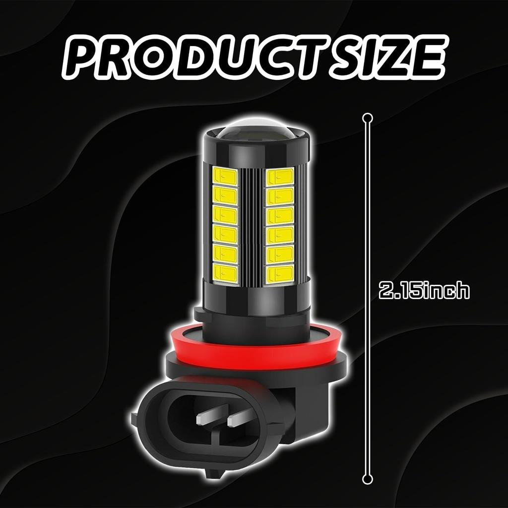 2PCS H11/H8 LED Fog Light Bulbs, Car LED Fog Lamp 12V 6500K Anti-fog 360 Degree Bright Headlights 5730-33SMD Power LED Bulbs Universal for Car,