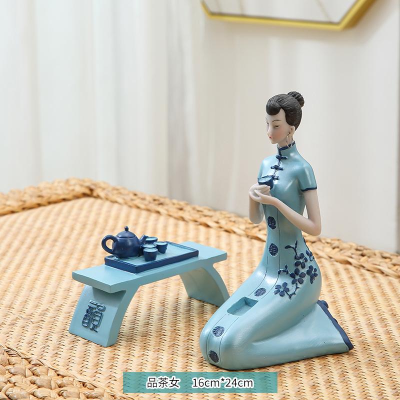 Chinese Classical Figurine Cheongsam Lady Statue Living Room TV Cabinet Art Decor