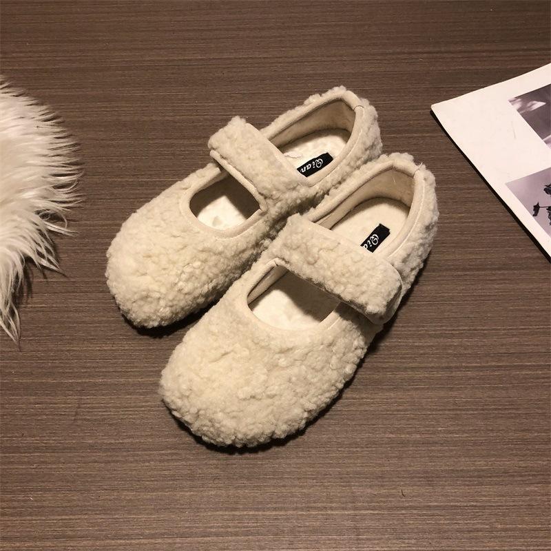 2025 New Velvet Beanie Shoes with Mary Jane Single Shoes Flat-soled Fluffy Shoes for Women's Winter Wear
