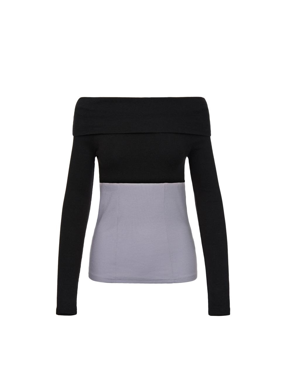 Inner Museum Two-Tone Off-Shoulder Knit (Gray)