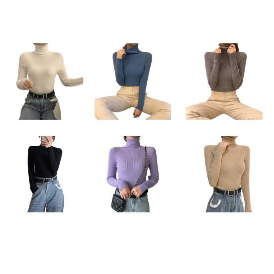 Women Knitting Tops Turtleneck Long Sleeve Solid Color Bottom Sweater Slim Fit Knitting Pullover Tops Autumn Winter Wear
