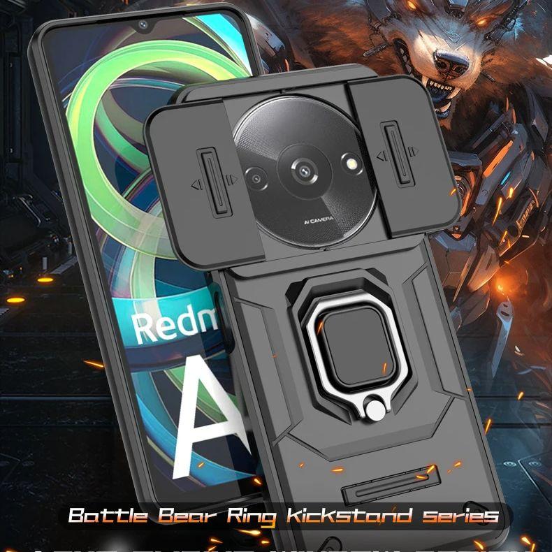 Für Redmi A3 2024 Hülle Schiebekamera Armor Schutzhülle für Xiaomi Redmi A3 4G RedmiA3 A 3 Magnetischer Halter Ring Rückseite