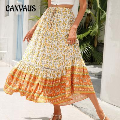 Mezza gonna da donna estiva Bustier Gonna con orlo grande Fiori frantumati Abito da spiaggia per vacanze al mare