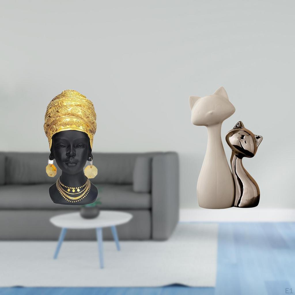 Elegant Resin African Cat Woman Figurine Creative Tabletop Ornament Decor Centerpiece Sculpture for