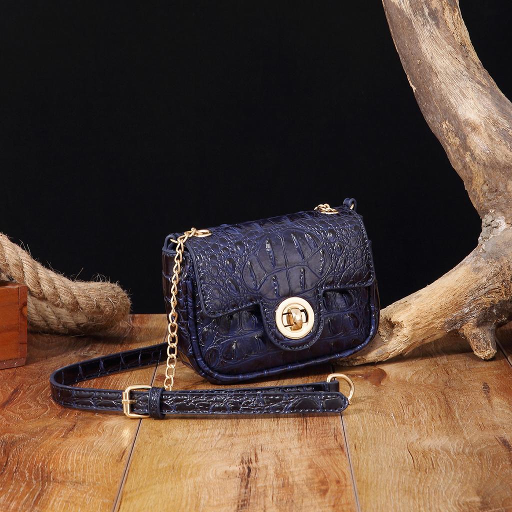 Independent Stand Crossbody Single Shoulder Retro Women's Bag with Multi-color Crocodile Pattern Brahmin