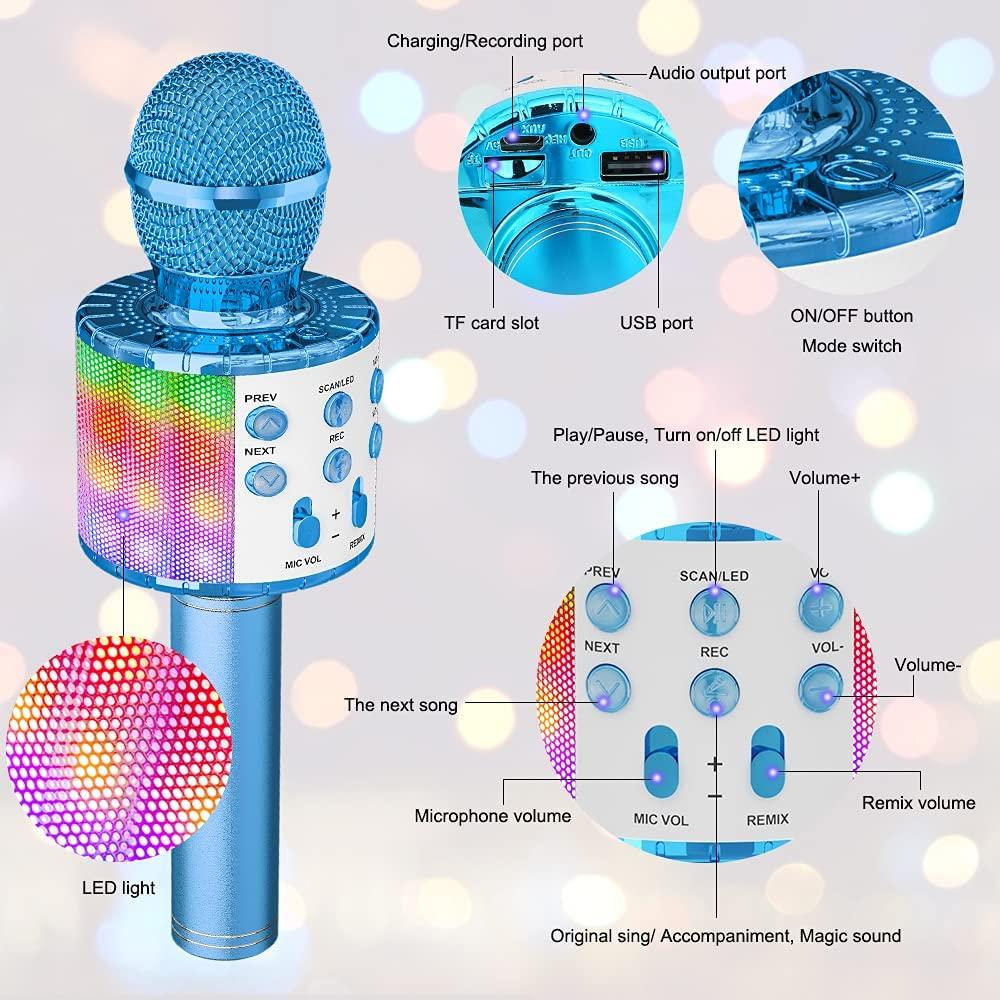 Bezdrôtový karaoke mikrofón, Detský karaoke mikrofón s LED tancujúcim svetlom, Bluetooth mikrofón pre deti dievčatá chlapcov na párty spievanie