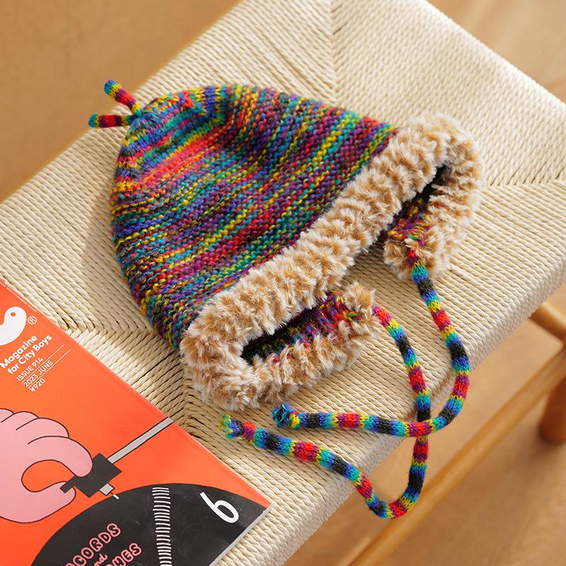 Versatile Style Hat Colorful Comfortable Warm Drawstring Knitted  Hatscaps