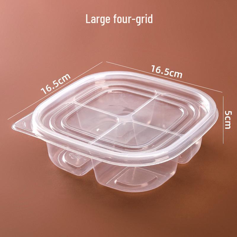 Round Transparent Disposable Fruit Box with Dividers and Lid for Fresh Slices and Salad Platter.