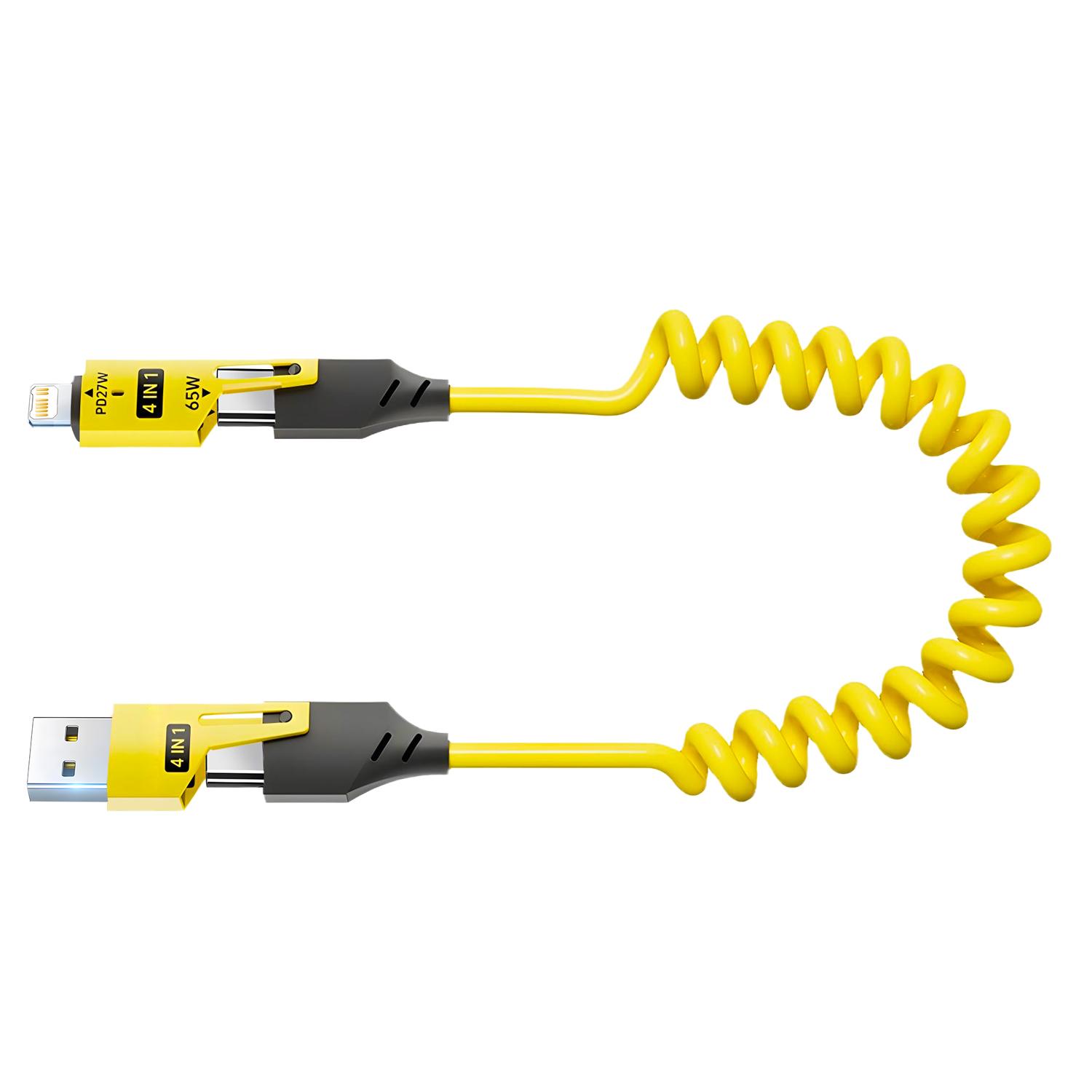 

4 in 1 Type-c/USB To iOS /Type-c 65W Fast charging data cable For iPhone Huawei Samsung Retractable charging cable жёлтый