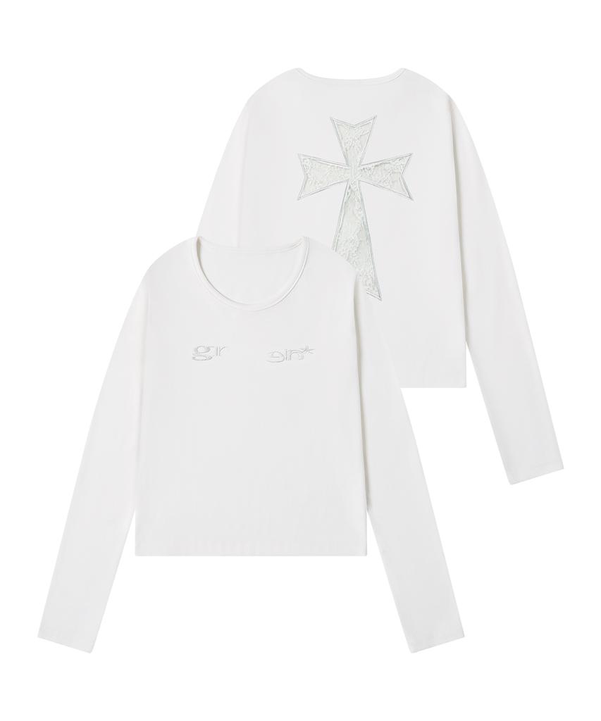 GRAVER [Unisex] Lace Back Cross U-Neck Long Sleeve_Black