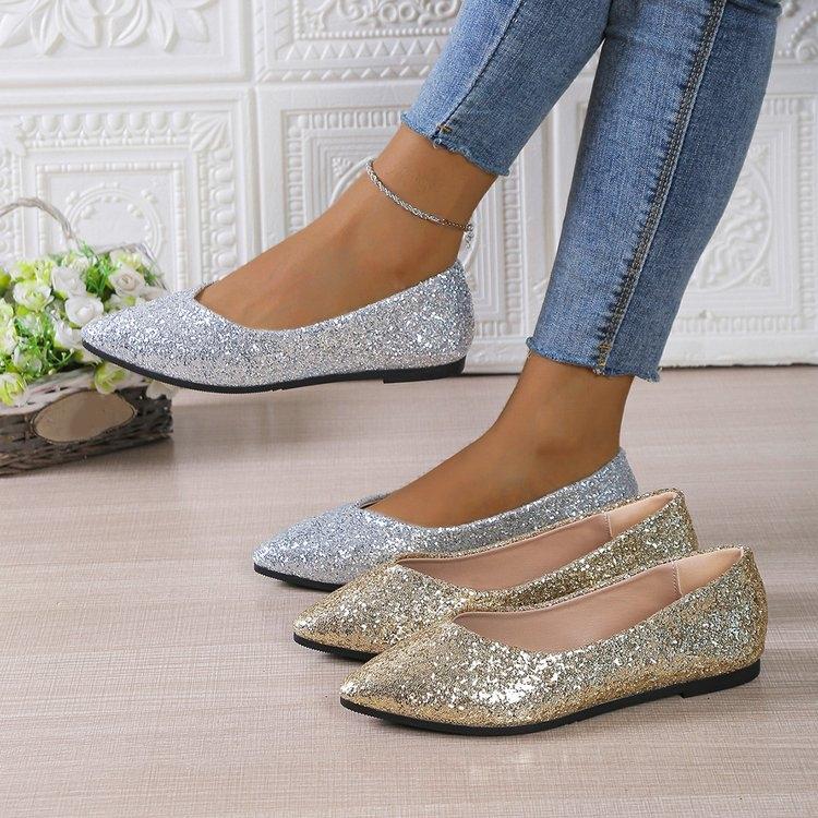 Women's Glitter Ballerina Flat Shoes With Sequins For Parties, Weddings, Everyday Wear