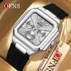OFNS Herrenuhren Hochwertiges Leder Lässige Quadratische Armbanduhren Kalender Wasserdicht Business Mode Herren Chronograph Uhr