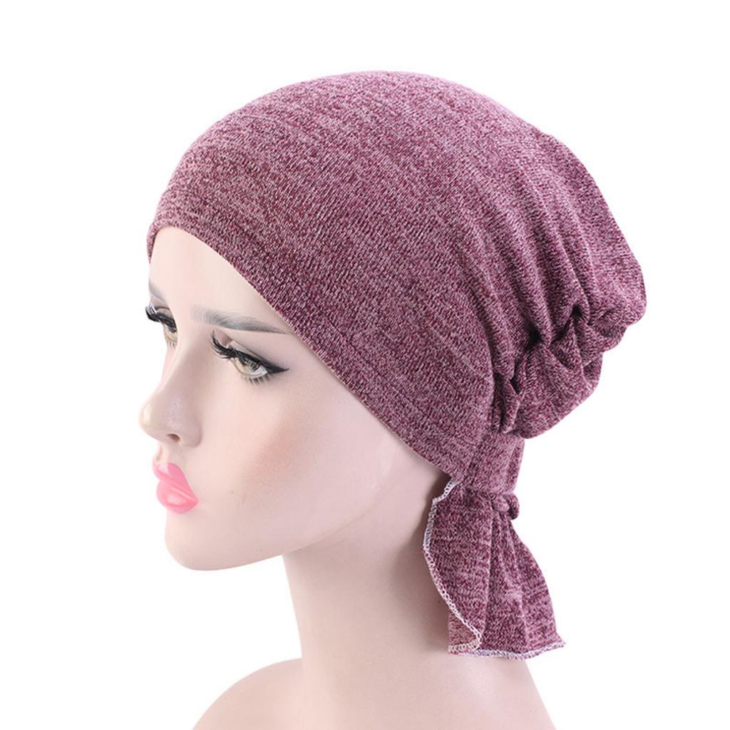 Women Summer Beanies Cap Solid Color Turban Hat Elastic Pre-Cross Chemo Covers Caps Muslim Headwraps Windproof Bandanas
