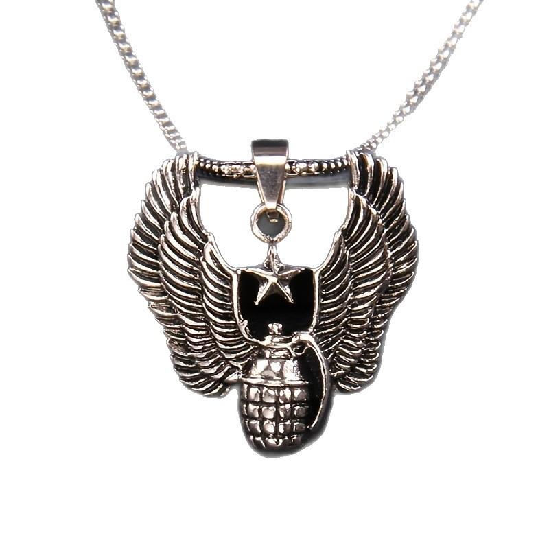 Retro European and American Necklace Grenade with Wings Men's Fashion Necklace Pendant