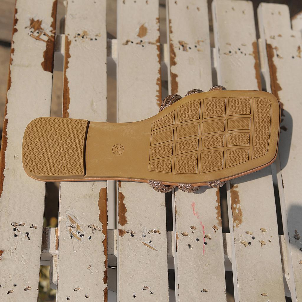 Large Size, Slippers, Ladies', Rhinestones, Flat Bottomed, Sandals, Outerwear, Square Toe, Sandals