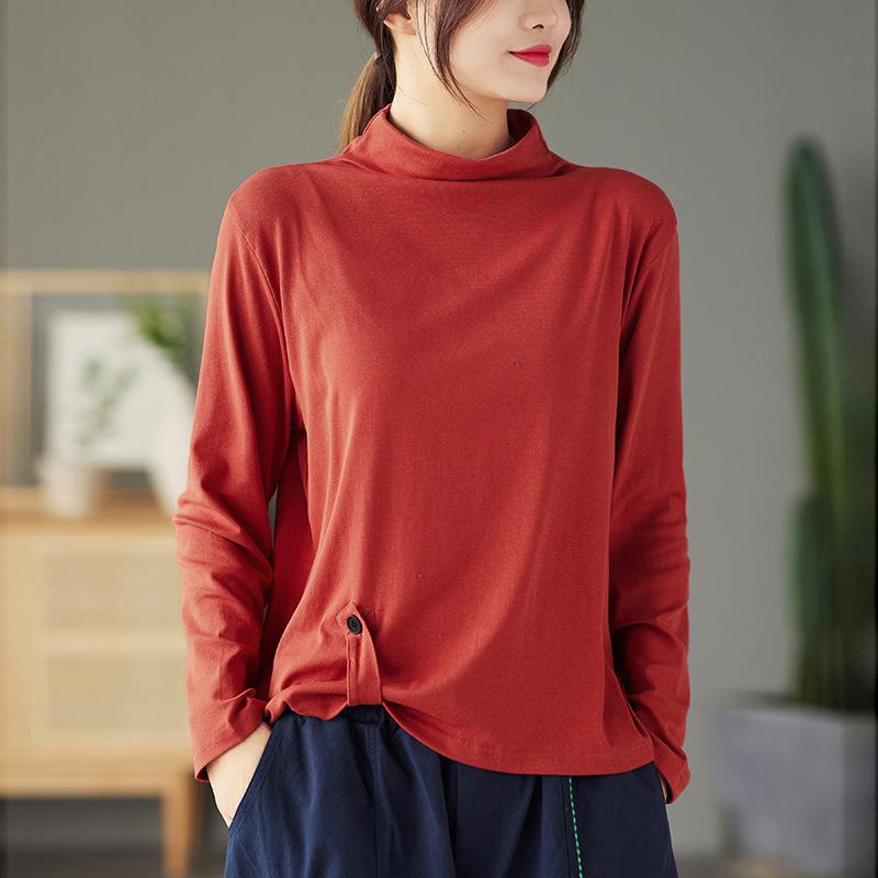 

Новая женская футболка с длинным рукавом, полуворотником, на пуговицах, с персонализированным дизайном, модная весенне-осенняя верхняя одежда, базовая футболка XL recommends 120-67.5kg красный