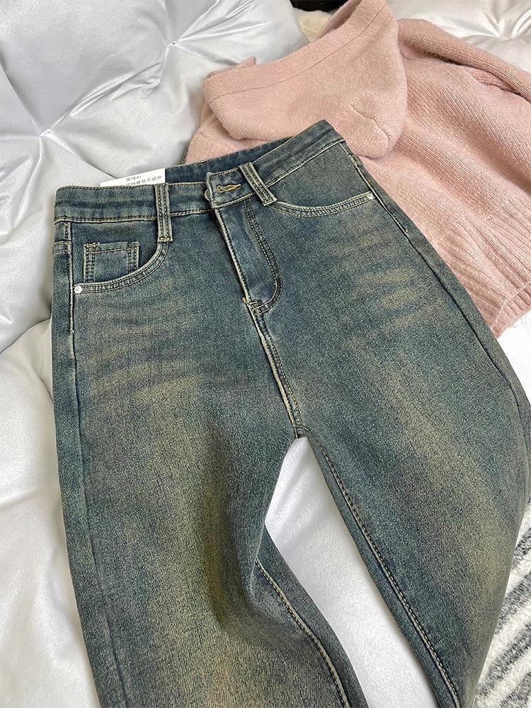 Women s High Waist Flare Jeans Plus Size Thick Fleece Lined Vintage Denim Pants Elegant Commuter Stretch Bootcut Jeans S