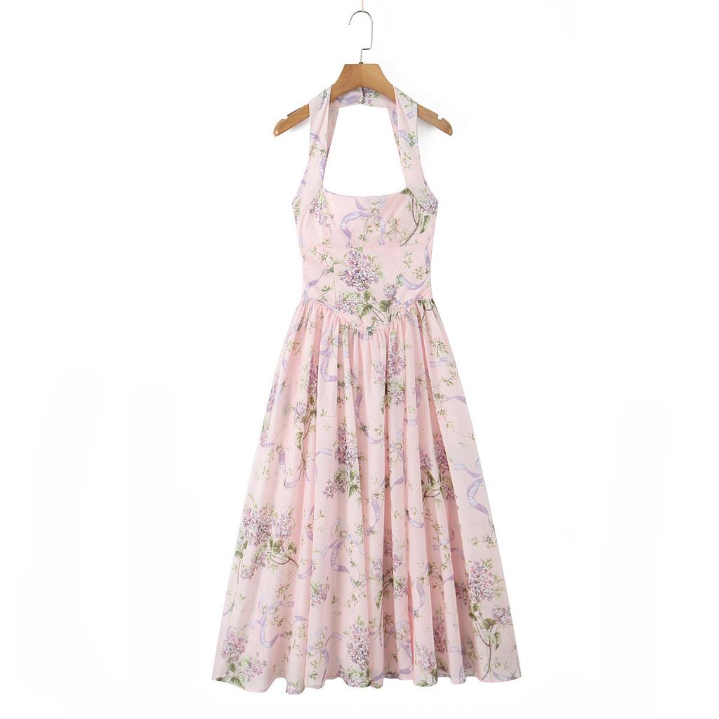 House fairy temperament fashion high sense French halter strap split fork medium and long suspender dress