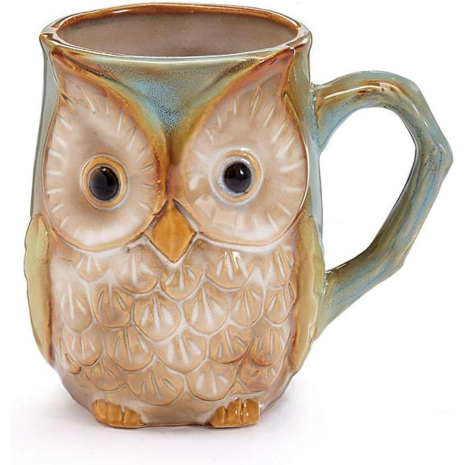 Mug Owl Coloring Printed on Surface, 4 1/4  H × 4 3/4  W × 3 1/2  D × 2 1/2  Opening. Holds 12 oz. T