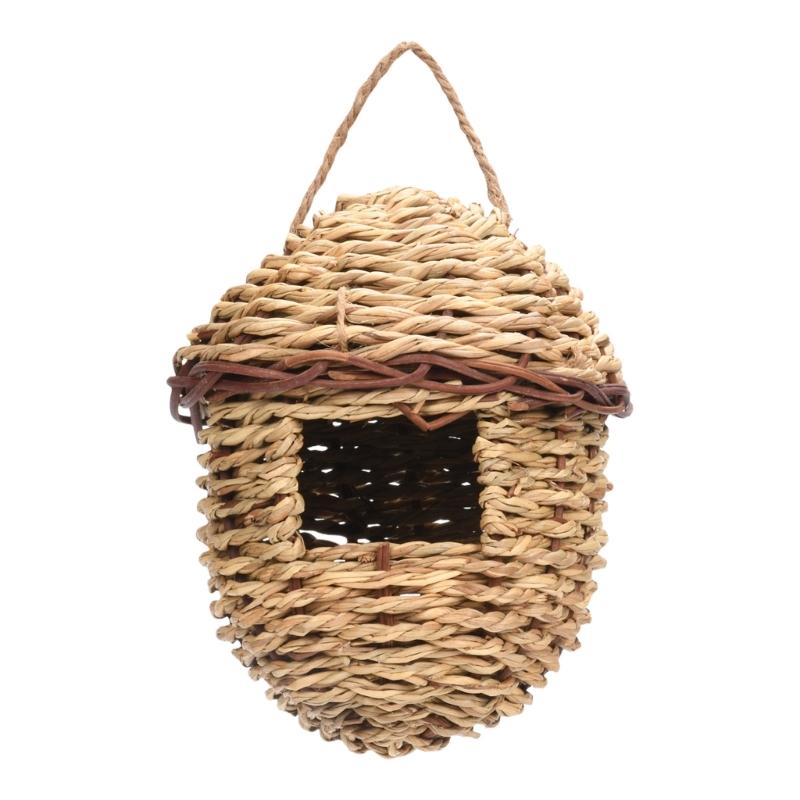 Small Hanging Bird House for Outdoor Handwoven Grass Hummingbirds Nest for Garden Shelter Place for Finches Bird Supply