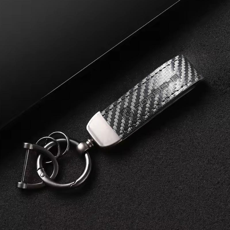Carbon Fiber Car Keychain Embossed Logo Key Chain Ring Pendant For Porsche Panamera Cayenne Taycan 911 718 Macan Carrera-GT 928