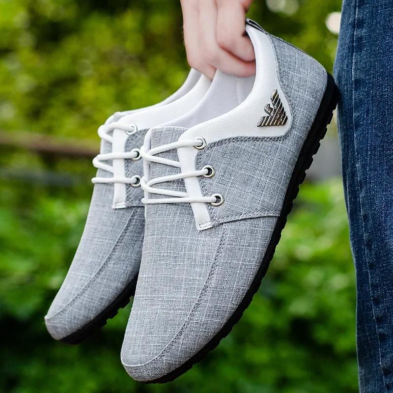 

2024 Осень Мужская повседневная обувь Легкие мужские парусиновые туфли Металлические мужские туфли для вождения Брендовые кроссовки на шнуровке Мокасины Zapatillas Hombre 39 серый