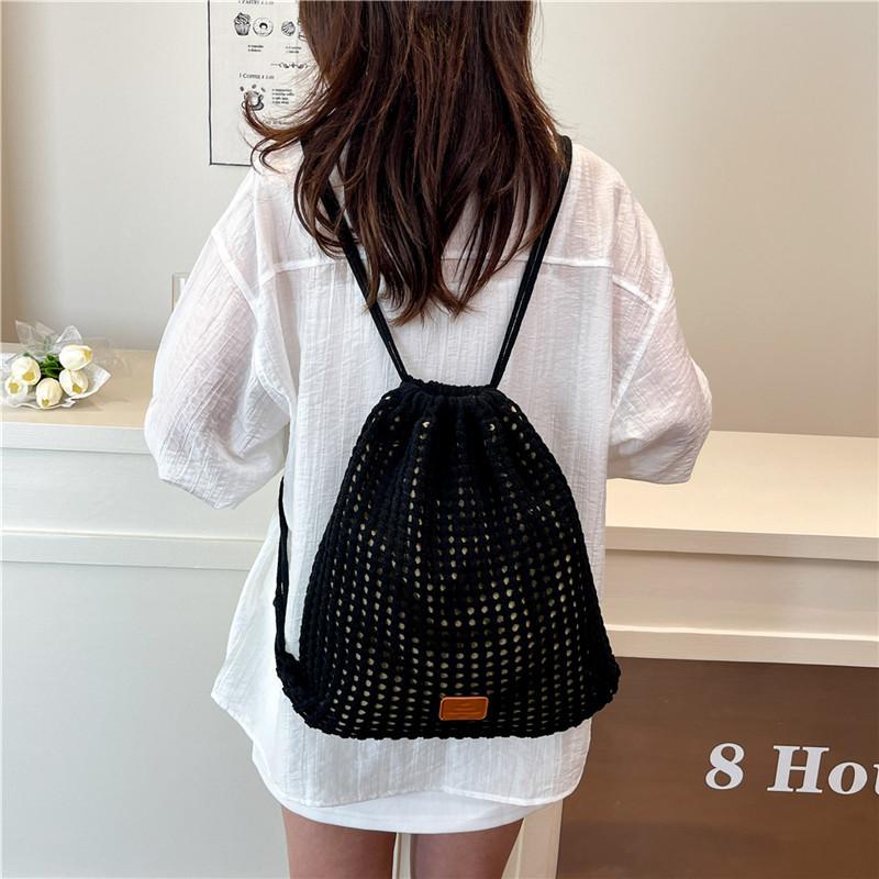 Knitted Pump with Bucket Backpack, New Seaside Going Out Hollow Flower Vacation Wind Back Shoulder Bag