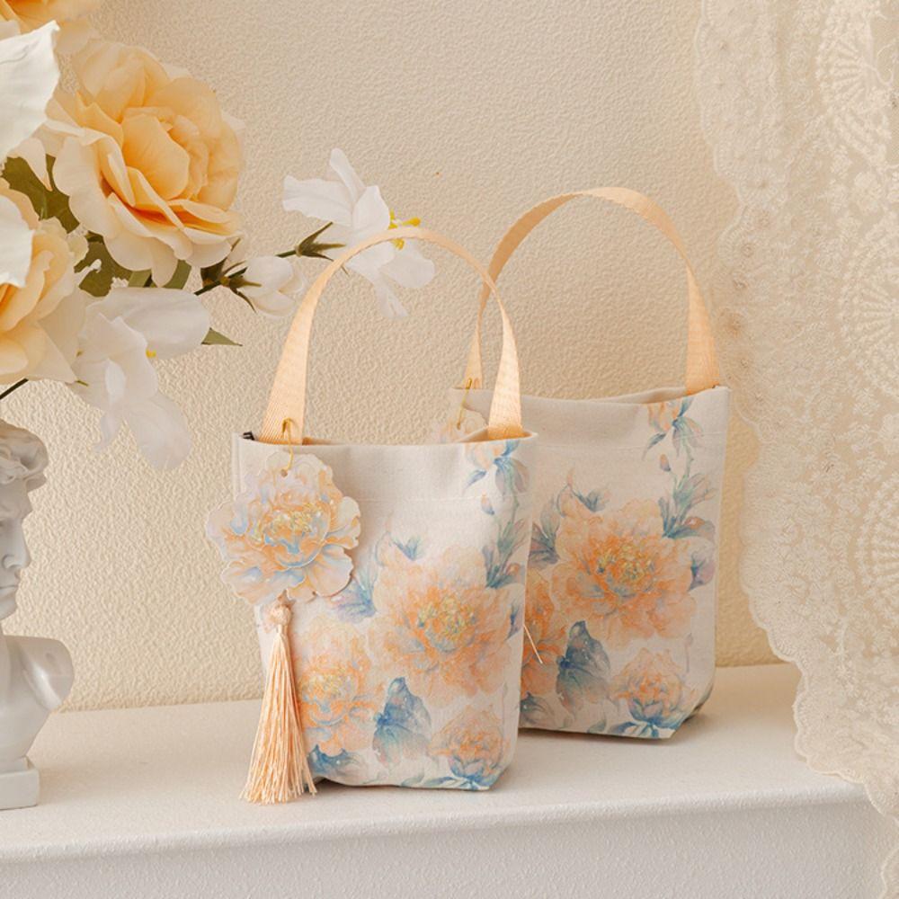 Temperament Chinese Style Handbag Printing Wedding Candy Bag Flower Tassel Wrist Bag  Festival