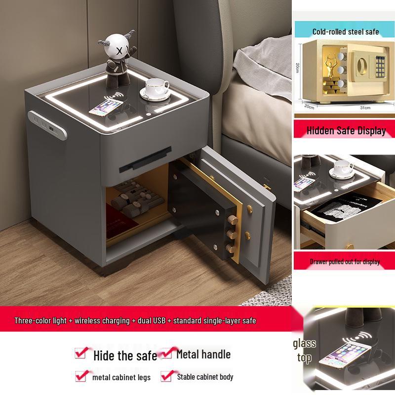 Smart Multifunctional Bedside Safe: Minimalist Square Design for Bedroom and Living Room