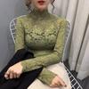 Spring Half High Collar Slim Long Sleeve T-shirt Women Autumn and Winter Hollow Lace Bottoming Shirt Top