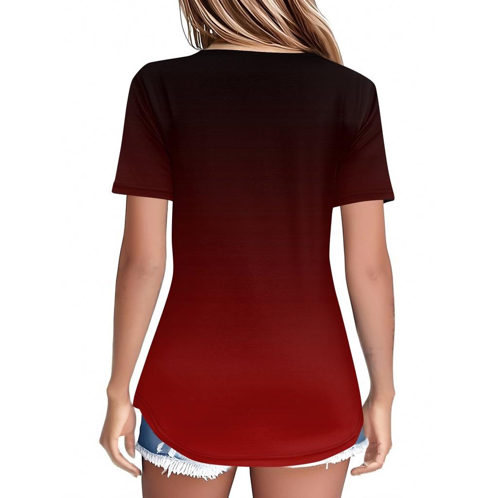 Damen Kurzarm Tops Sommer V-Ausschnitt T-Shirts Lässige Plissee Bluse Lose Print Basic Tee