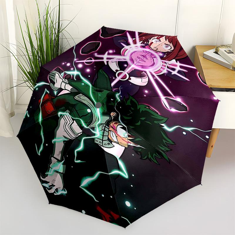 

1pc My Hero Academia Izuku Midoriya & Ochaco Uraraka Outdoor Umbrella - Automatic Opening/Closing, Portable 3-Fold Design with Iron Frame - Perfect Gi
