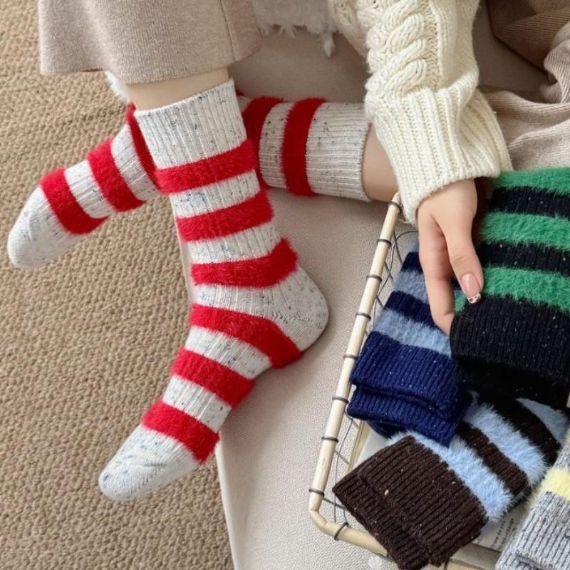 Women'S Winter Polka Dot Socks Mid Tube Cute Mink Velvet Sock Thickened Warm Sleeping Stockings