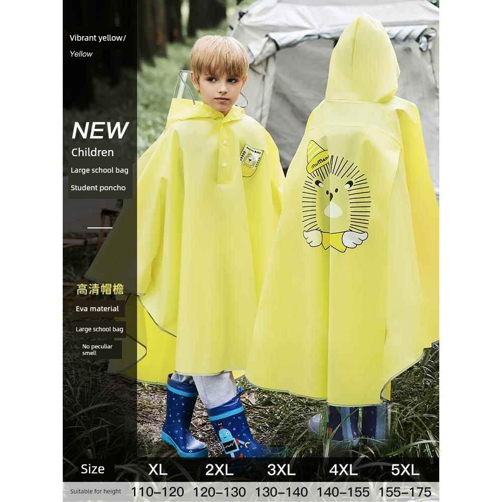 Children's Raincoat for Boys and Girls, Full-Body Waterproof with Backpack Space, Special Poncho for Middle School Students to Go to School