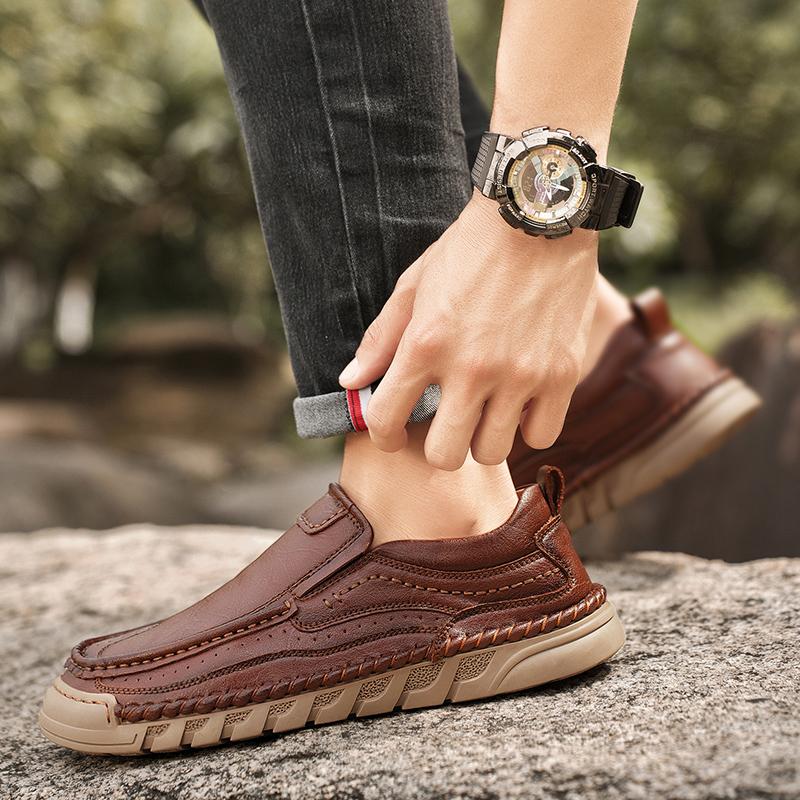 Mocasines de cuero hechos a mano para hombre, mocasines casuales y cómodos, sin cordones, planos, para caminar, gran oferta