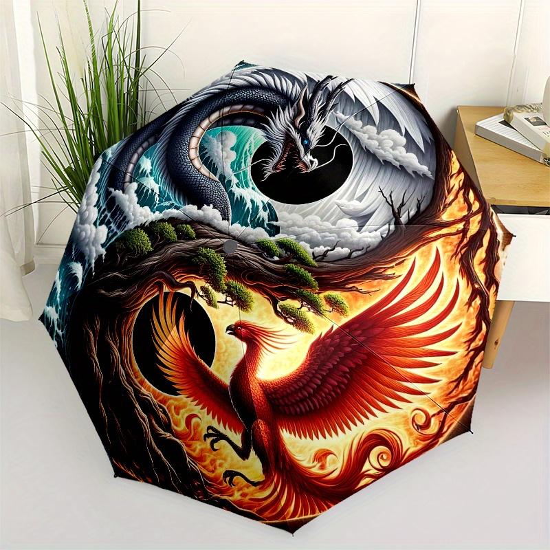 

Yin Yang Dragon Phoenix Circular Wall Art Decor Umbrella, Cute Umbrella with Cute Design, Portable 3-Fold Compact Umbrella for Men & Women, Valentin