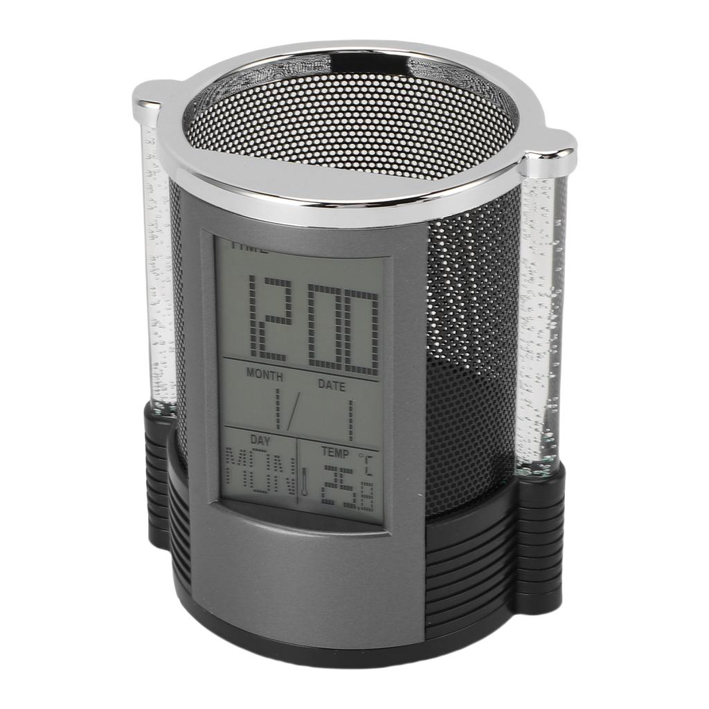 Electronic Clock Pen Holder Multifunctional Colorful Lighting Design Desk Clock Calendar Mesh Stationery Organizer