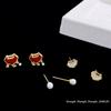Kana Mina National Style Red Rhinestone Enamel Peace Lock Stud Earrings - 3 Pair Set