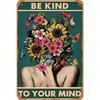 Segno Metallico Vintage 'Girl Power Flower' Ispirazionale Sii Gentile con la Tua Mente Decorazione Murale per Camera da Letto