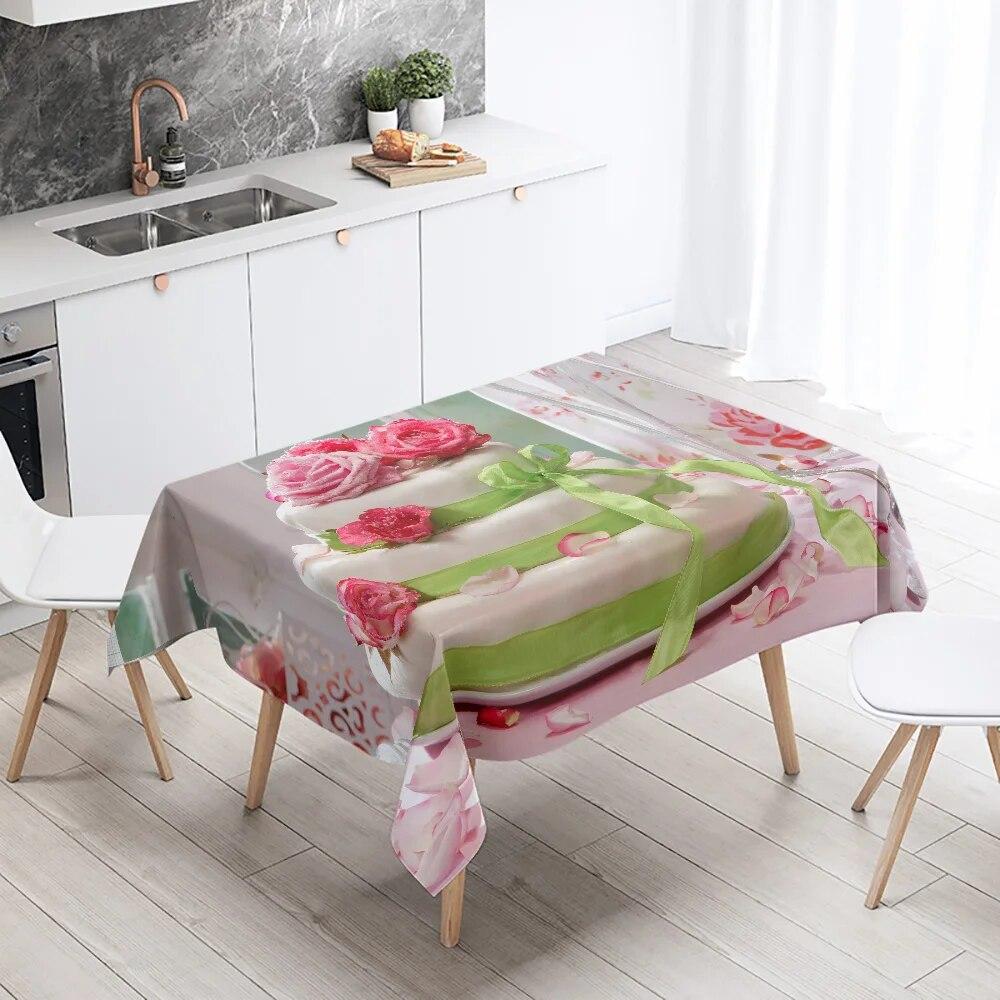 Delicious Cake Printed Tablecloth Restaurant Table Decoration and  Stain Resistant Rectangular  Home Decor