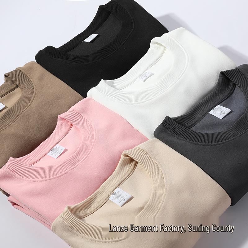 Hua Cotton Round Neck Unisex Hoodie - Autumn/Winter Classic Solid Color