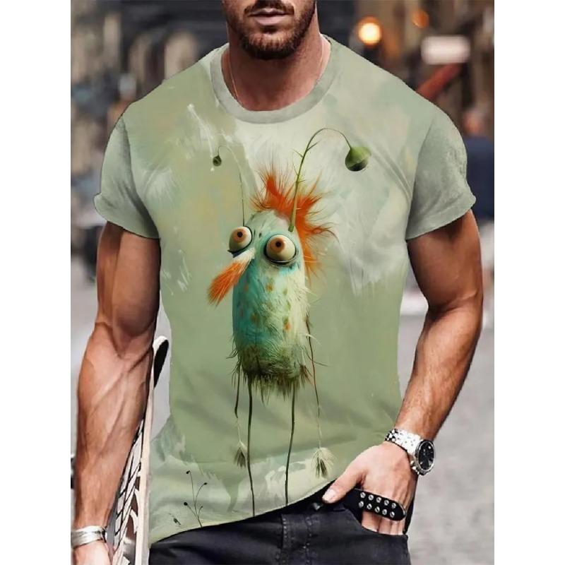 

Летний топ с круглым вырезом и 3D мультяшным принтом, модная повседневная мужская футболка с коротким рукавом XS