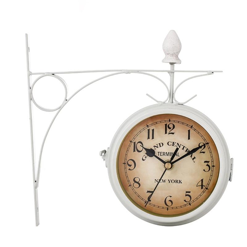Antique Iron Double Side Wall Clock Easy Read Hanging Wall Clocks Home Decors for Outdoor Indoor Photography Props