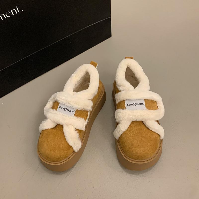 

Плюшевая обувь на толстой подошве, женские уродливые и милые зимние ботинки 2025, зимние новые утолщенные теплые хлопковые туфли, кеды 40 коричневый