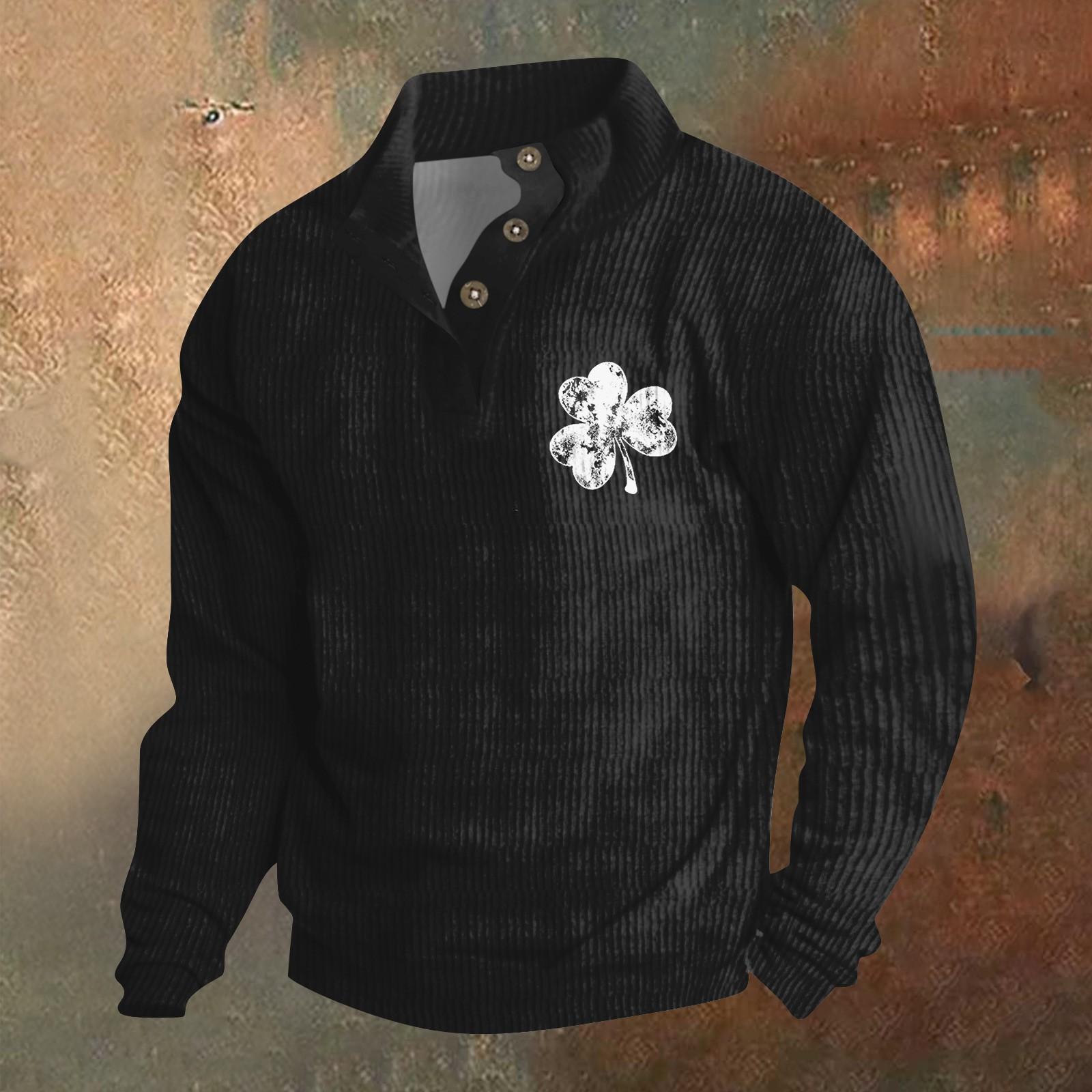 

Трикотажный принт на 3 пуговицах - вельветовый мужской свитшот со стоячим воротником и карманом, повседневный свитшот на пуговицах для активного отдыха XL белый